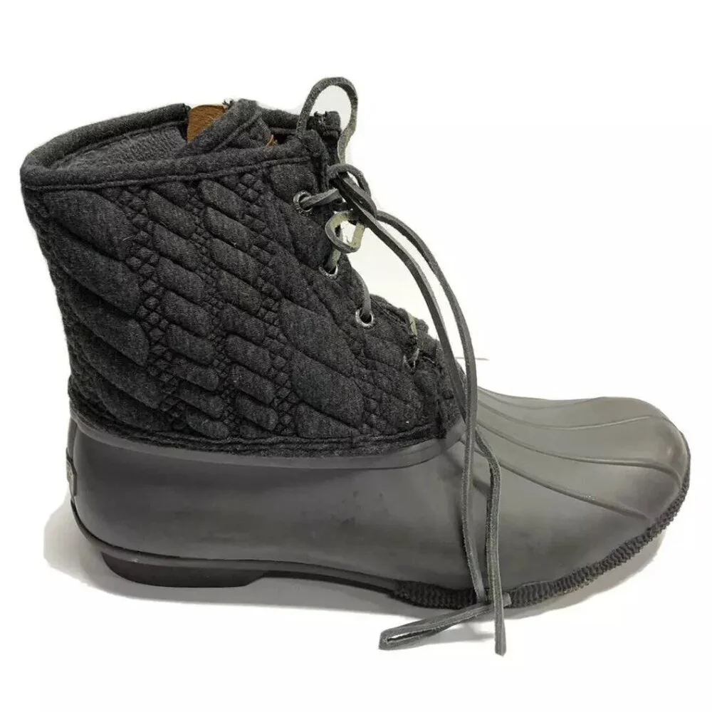 Sperry Women's Saltwater Grey Quilted Wool Rubber Boot 8.5M